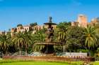 Las Tres Ninfas fountain in the roundabout in Plaza del General Torrijos, Malaga, Spain. Art Print
